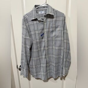 SOUTHERN TIDE Hemp Blend Heather Platinum Gray Plaid Shirt Small Long Sleeve New